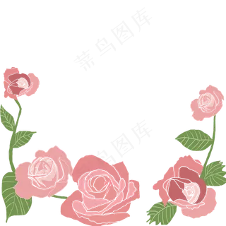 手绘玫瑰花花藤结婚请柬边框,免抠元素