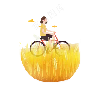 芒种小女孩骑车穿梭在麦田素材