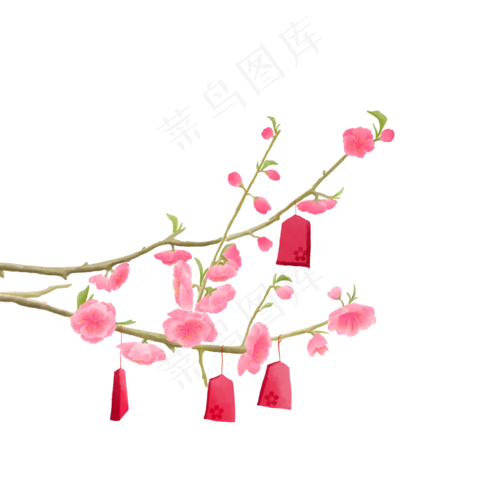 粉色梅花上的平安符,免抠元素(2000*2000px 300 dpi )psd模版下载