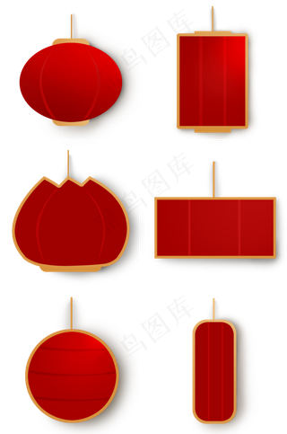 红色中国风灯笼标签,免抠元素