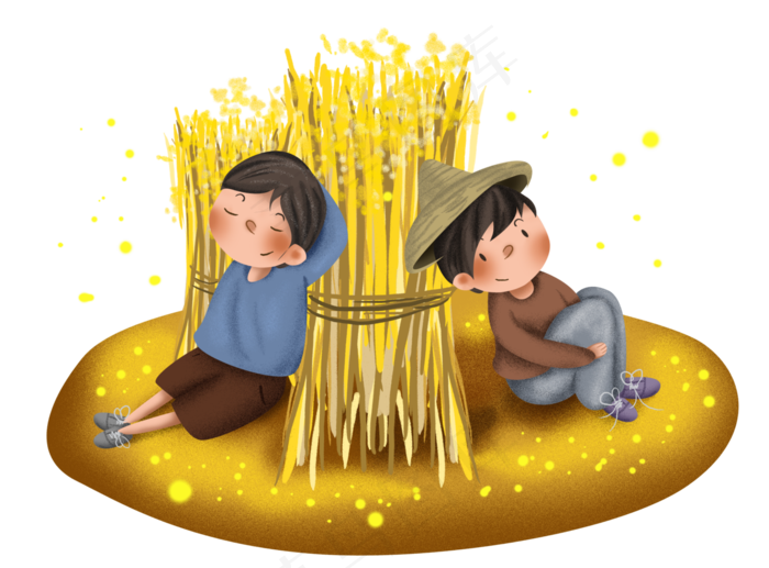 秋分丰收田地里的男孩,免抠元素