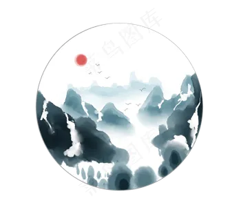 日出冬季水墨山水画 日出冬季水墨山水画