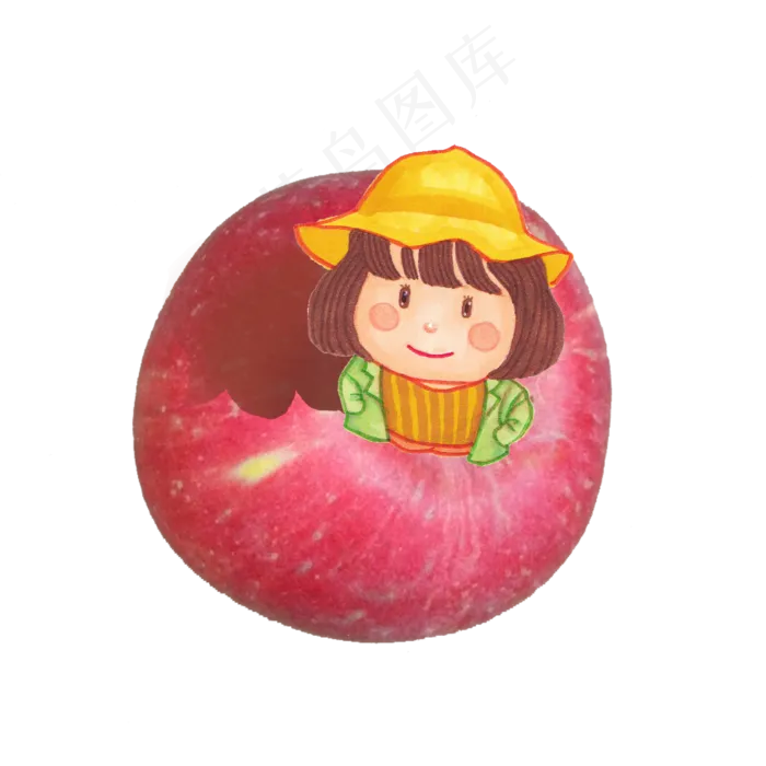 手绘水果苹果女孩设计元素