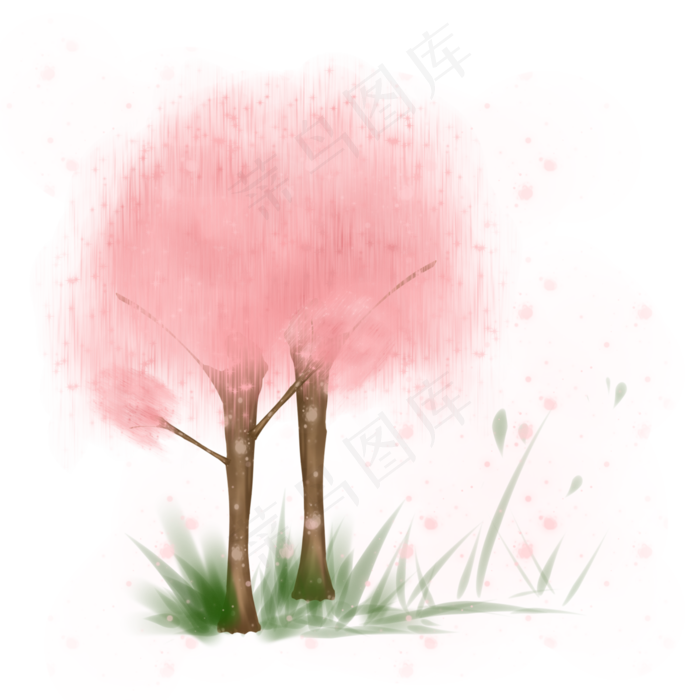 樱花树樱花开手绘装饰图案,免抠元素