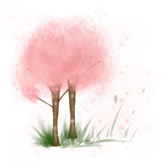 樱花树樱花开手绘装饰图案,免抠元素
