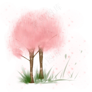 樱花树樱花开手绘装饰图案,免抠元素