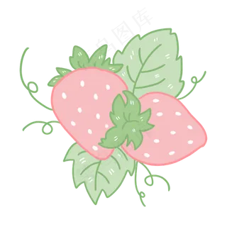 两个草莓水果新鲜叶子