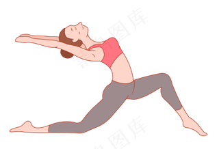 手绘运动健身瑜伽美少女,免抠元素