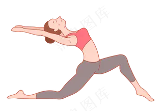 手绘运动健身瑜伽美少女,免抠元素