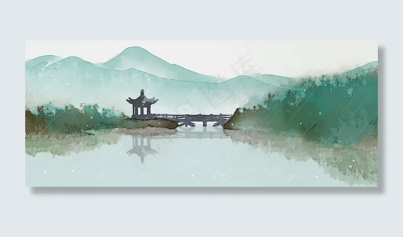 西郊烟雨水墨中国风NPG素材,免抠元素(1920X800(DPI:300))psd模版下载