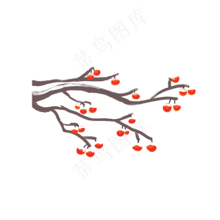 新年小元素雪落柿子树枝头