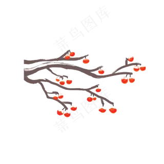 新年小元素雪落柿子树枝头