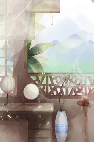 夏日古风园林山水植物风景