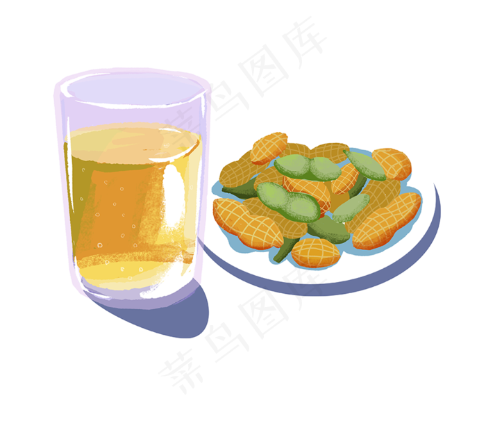 夏日美食啤酒花生毛豆,免抠元素