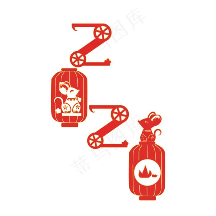 鼠年红灯笼剪纸,免抠元素(2000X2000(DPI:300))psd模版下载