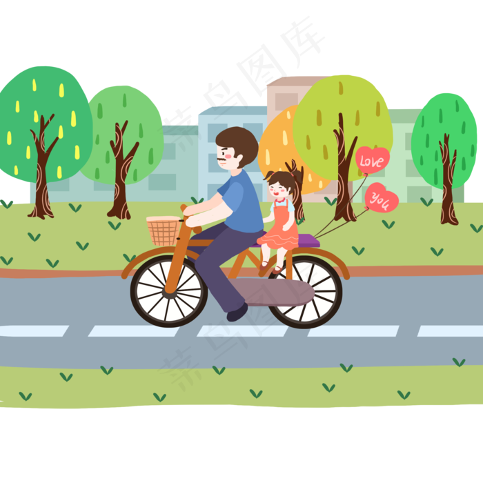 父亲节绿色扁平风元素骑车
