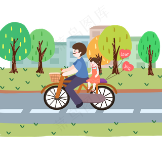 父亲节绿色扁平风元素骑车