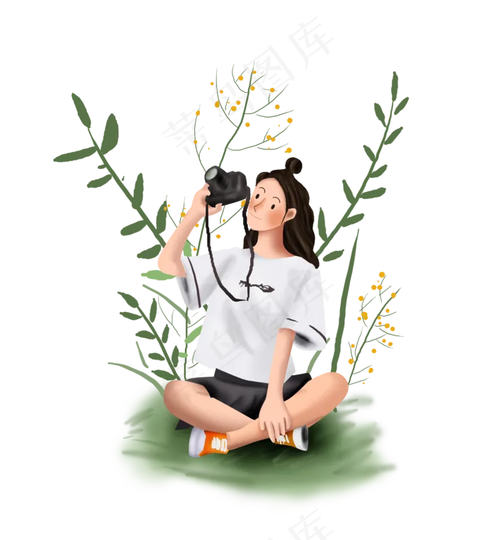 花丛中的照相的女孩