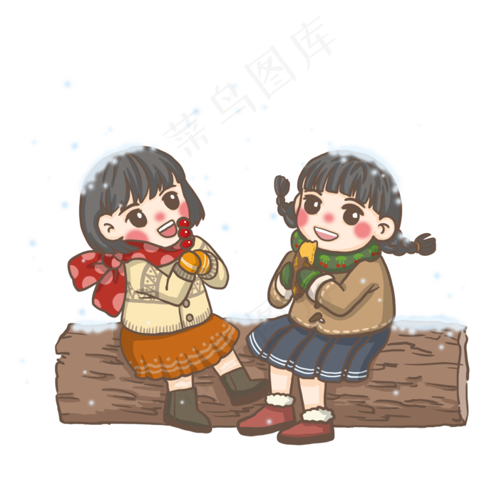 闺蜜在雪里吃东西PNG,免抠元素(2000*2000px 300 dpi )psd模版下载