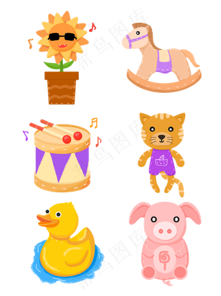 手绘风可爱卡通儿童玩具玩偶元素