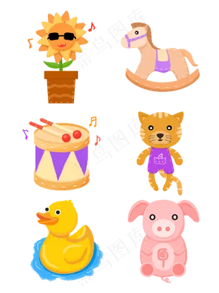 手绘风可爱卡通儿童玩具玩偶元素