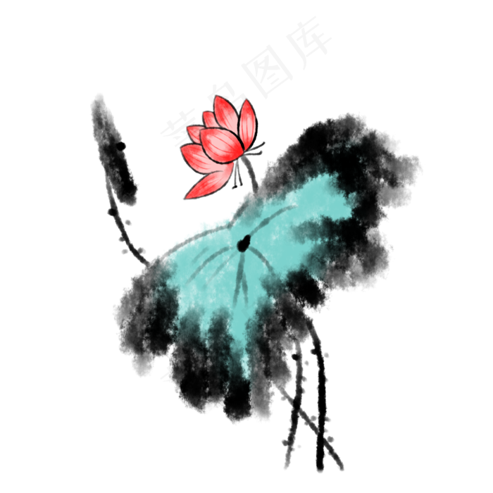 水墨插画荷花夏季