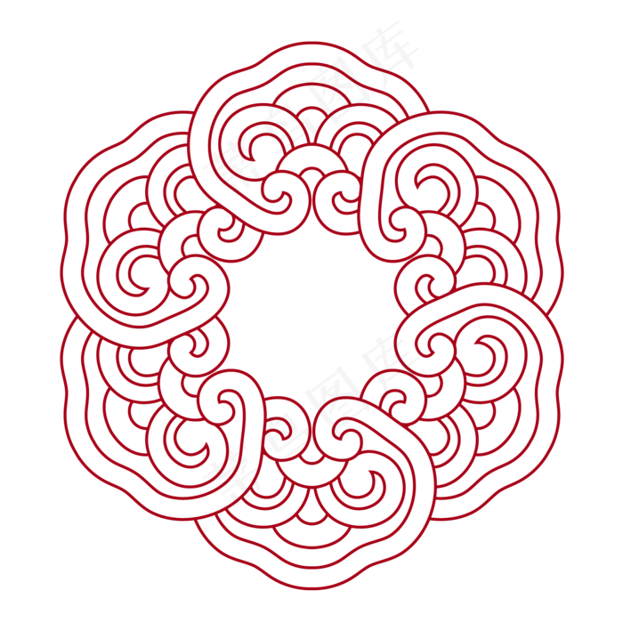 红色中国风边框古典祥云装饰,免抠元素(2000*2000px)ai矢量模版下载