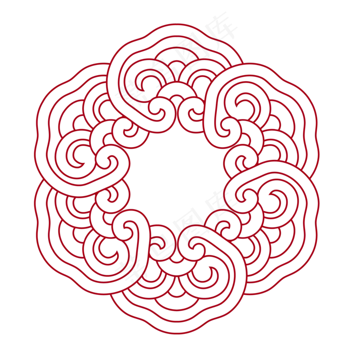 红色中国风边框古典祥云装饰,免抠元素(2000*2000px)ai矢量模版下载