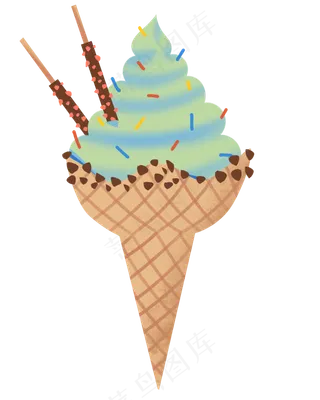 夏日手绘扁平风抹茶糖霜冰淇淋