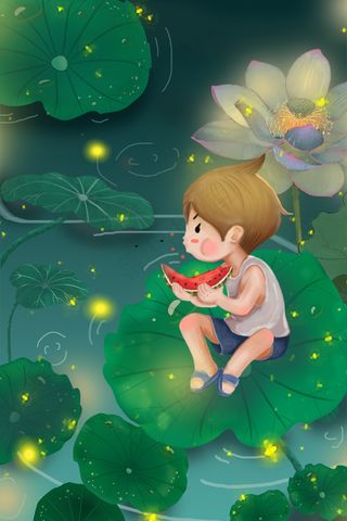 立夏夏天荷叶儿童西瓜