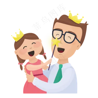 卡通可爱戴皇冠的父女俩矢量素材
