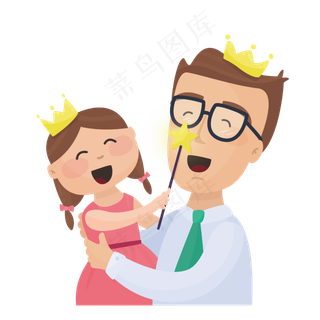 卡通可爱戴皇冠的父女俩矢量素材