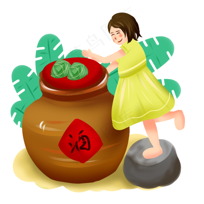 端午节扁平风手绘小清新拿粽子的