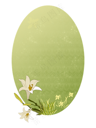 白色牵牛花手绘椭圆边框