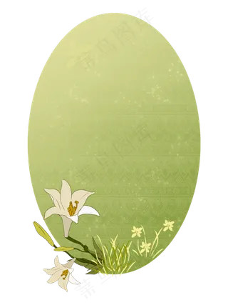 白色牵牛花手绘椭圆边框