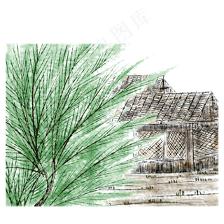 国画山水春装饰村