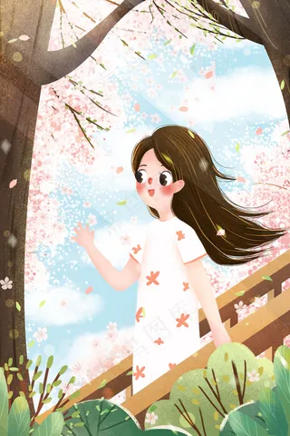 小清新春天女孩户外赏樱