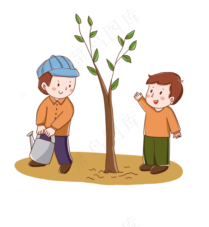 手绘可爱男孩植树节开心植树(2480X2685(DPI:300))psd模版下载