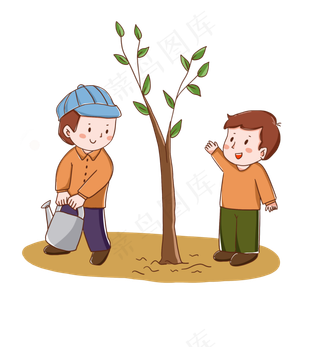 手绘可爱男孩植树节开心植树