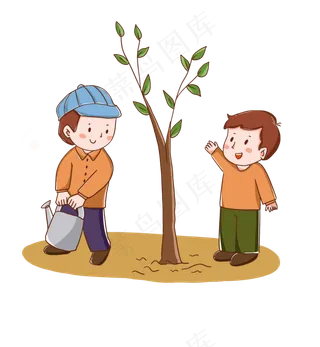 手绘可爱男孩植树节开心植树