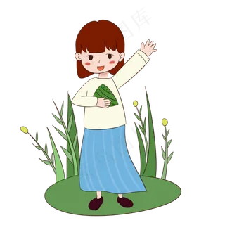端午节拿着粽子的女孩子手绘