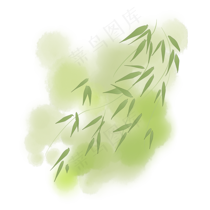清明水墨柳枝插图,免抠元素
