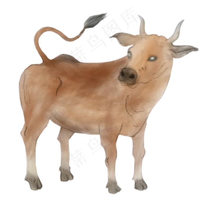 卡通中国风水彩老牛免抠png(2000X2000(DPI:300))psd模版下载