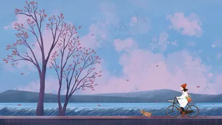 立冬冬天风景骑单车的女孩