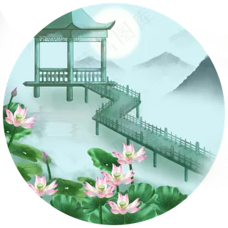 古风建筑凉亭荷花