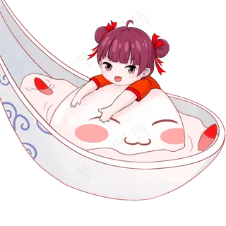 元宵节可爱元宵中国女孩和陶瓷汤,免抠元素