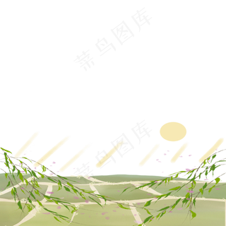 装饰边框田野绿柳春天风景PNG