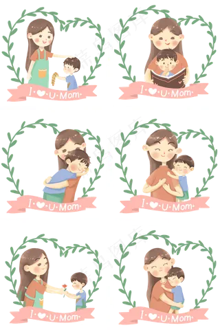 母亲节妈妈和小朋友卡通手绘