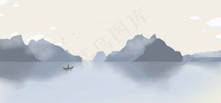 淘宝扁平化几何古风山水