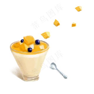 手绘写实飞洒黄色芒果布丁